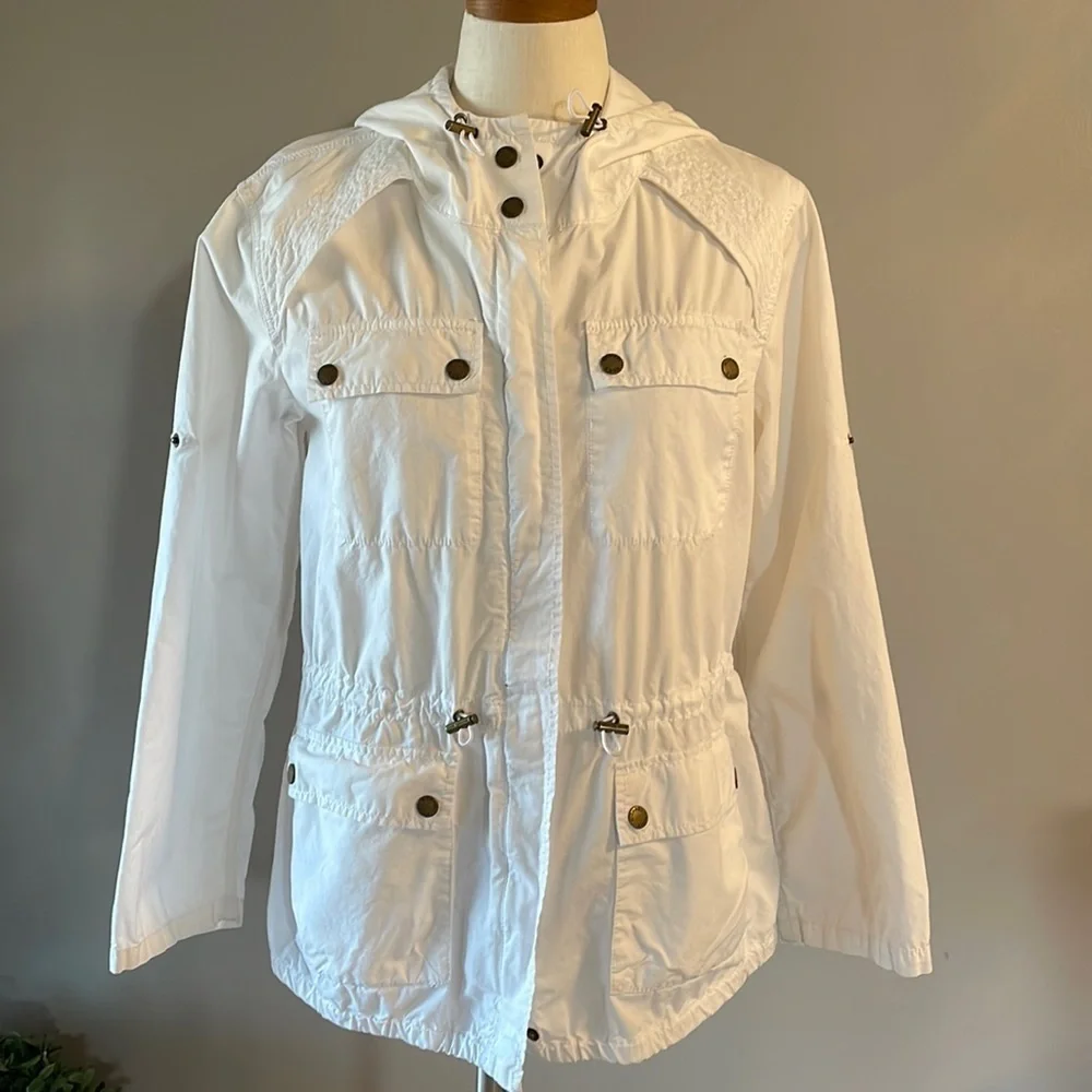 Michael Kors woman’s spring summer white 100% cotton jacket lightweight hood XS